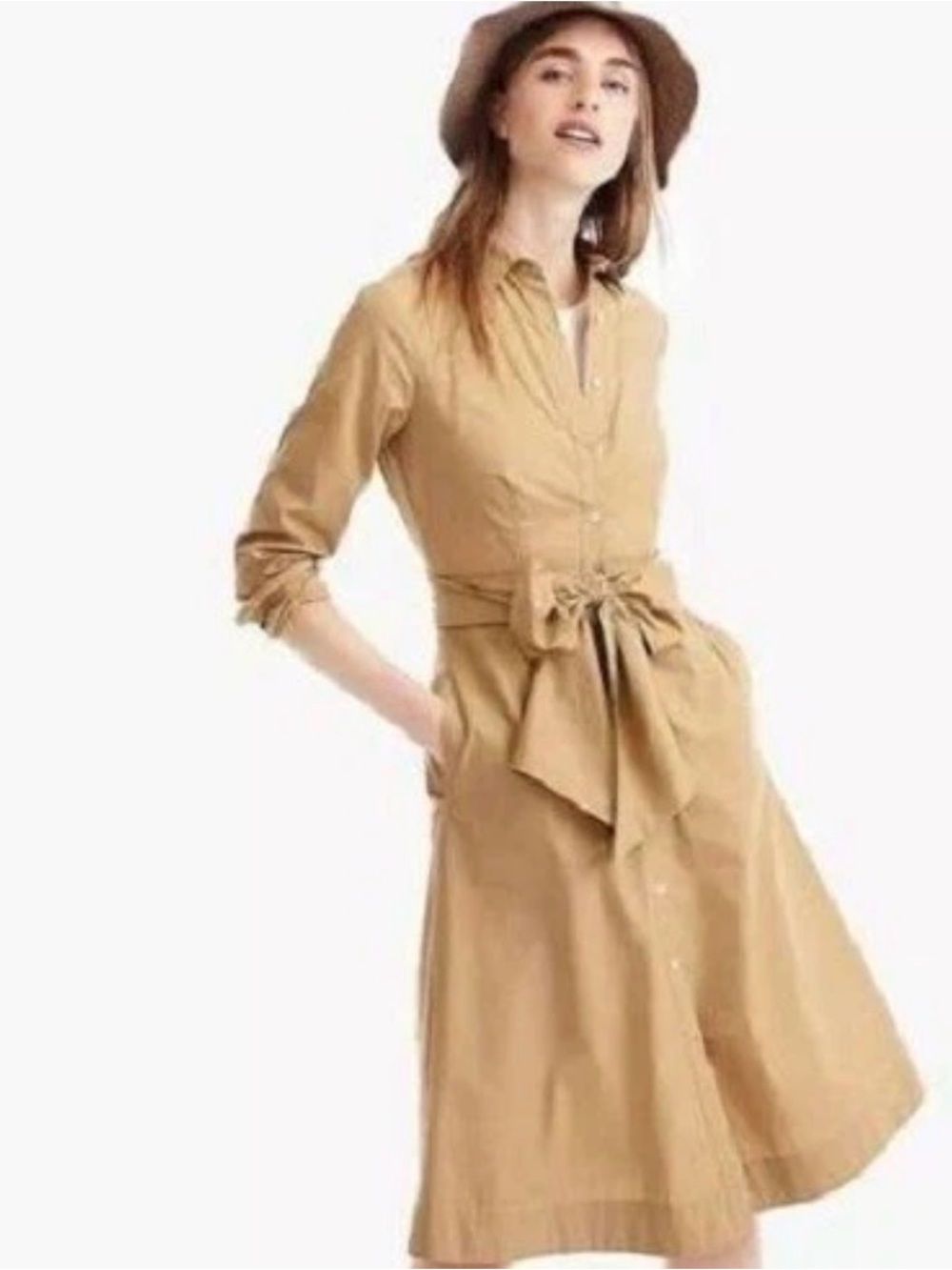 J. Crew Cotton Poplin Tie-Waist Shirt-Dress In Honey Brown Size: &